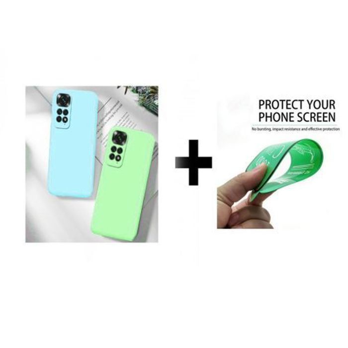 Coque et protection d'écran - GÉNÉRIQUE - Xiaomi Note 11 Pro 4G - Bleu Ciel - Vert Pistache - Silicone Souple