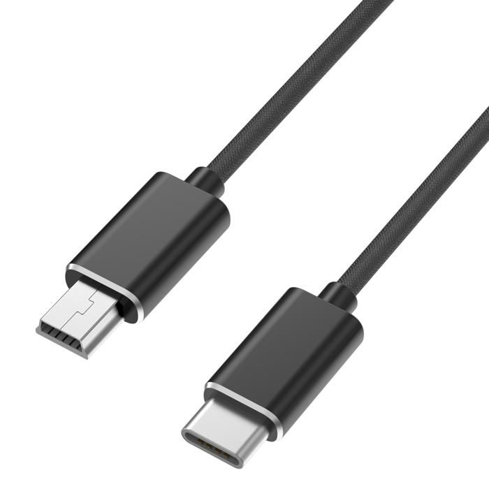 Kabel för Canon PowerShot A10/A100/A1000 IS/A1100 IS/A1200/A1300/A1400/A20 - MINI USB/USB-C Svart 1 Meter Phonillico®