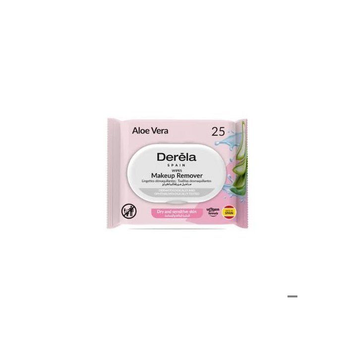 DERELA Lingettes démaquillantes à l'aloe vera - Peau sèche et sensible, 25 unités