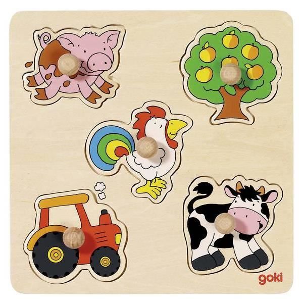 Puzzle encastrement la ferme - GOKI - Animaux - 5 pièces - Mixte - A partir de 12 mois