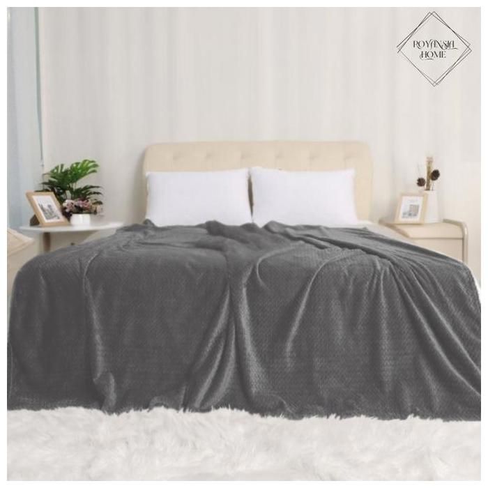 Couverture - ROYANSIA HOME - Flanelle 220x240 cm - Ultra Douce - Résistante - Gris