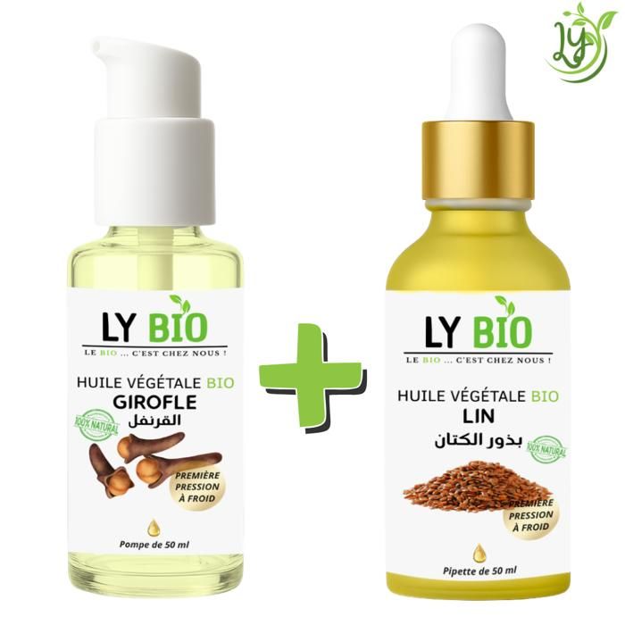 LYBIO PACK HUILE GIROFLE 50ML - POMPE + HUILE LIN 50ML - PIPETTE