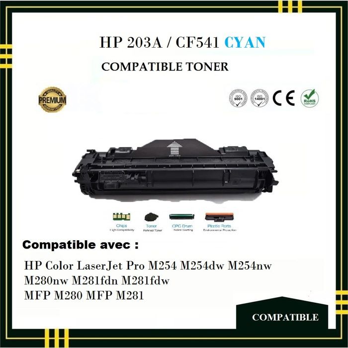 Toner - HP - 203A CF541A - Compatible - Bleu - Pack de 4
