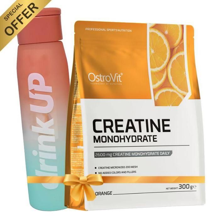 Pack Creatine Monohydrate Micronised 300 g Orange + Bouteille d'Eau Drink Up