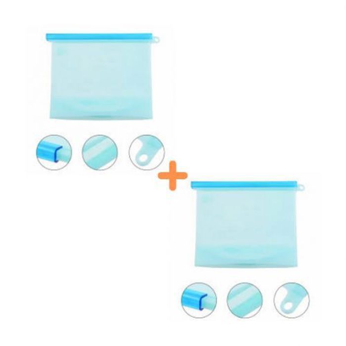 Pack 2 Sacs Conservation Alimentaire Bleu 1.5L  + 3 Couvercles Offerts -Silicone -