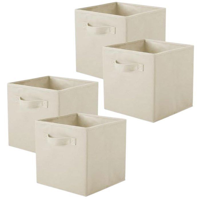 Panier Cube de Rangement - Non-Tissé - Beige - 26.7 x 26.7 x 28 cm - Pliable - Durable