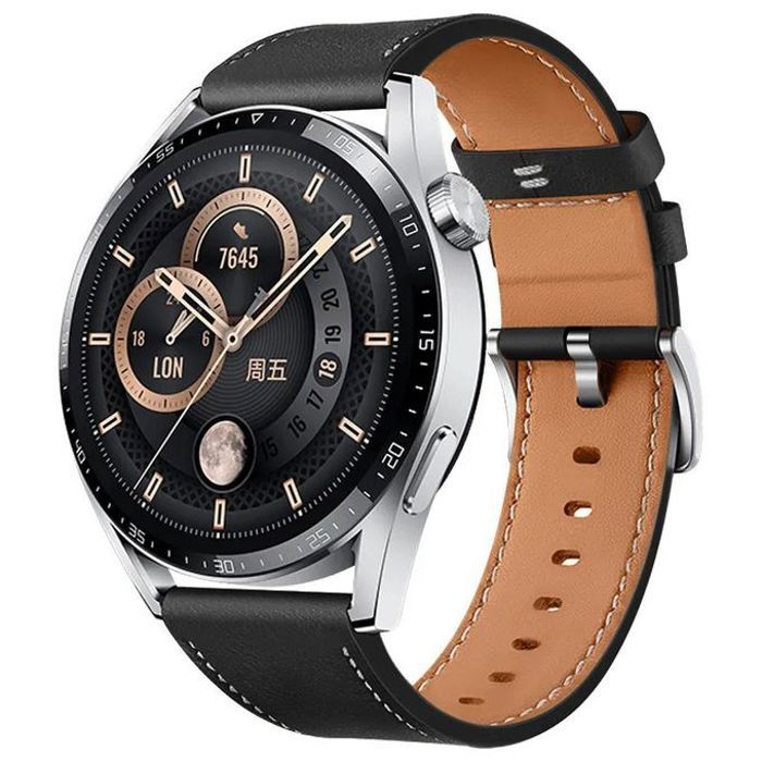 Bracelet 22mm en cuir Noir pour Huawei Watch GT4 46mm / GT3 / GT3 Pro / GT2 / GT2 Pro