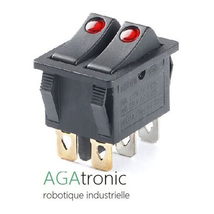 KCD6 interrupteur à bascule 220V rouge avec lumière 6 broches 2 Positions 16A bouton d'alimentation