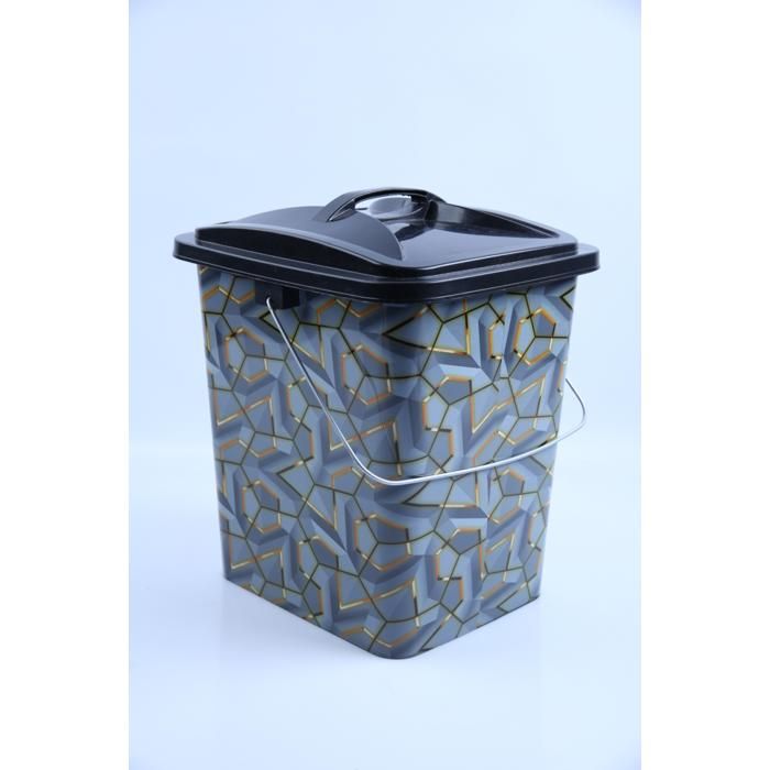 Poubelle 30 L rectangulaire marbre noir décoré