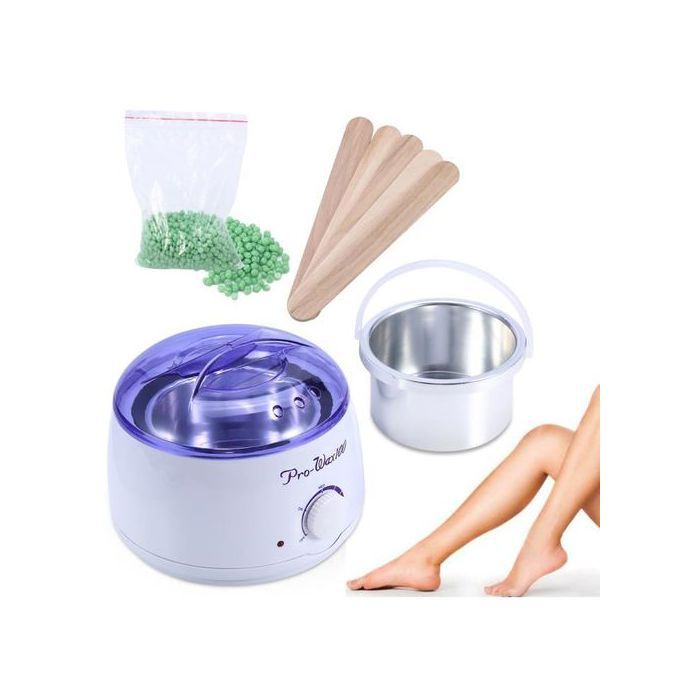 Appareil chauffe-cire +200g cire chaude de couleur vert+ 5PCS Spatules