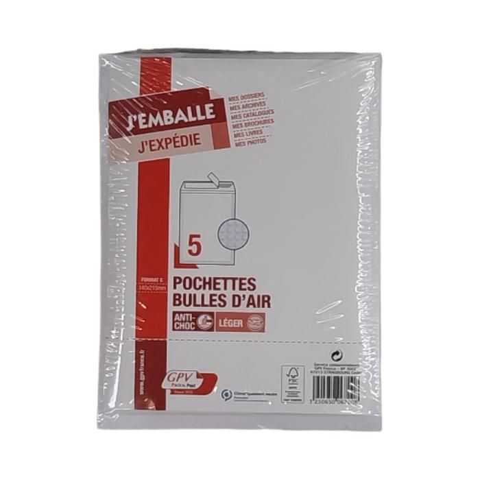 5 POCH BLANCHES BULLES D AIR AUTO ADH 150X210