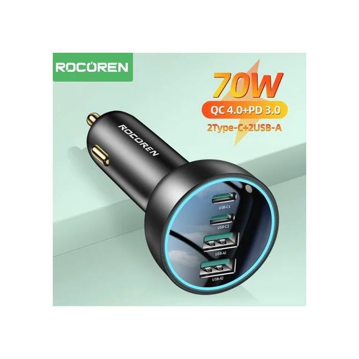 Rocoren ZhongXiang Series 4-Port Fast Car Charger (2C+2A) 70W Black