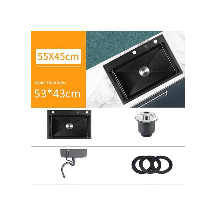 Evier - Inox - 55X45 - Noir - Rectangulaire - 1 bac