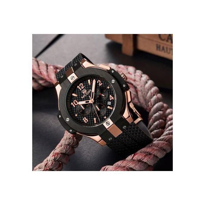 Montre - MEGIR - Chronographe - Silicone - Acier inoxydable - Étanche