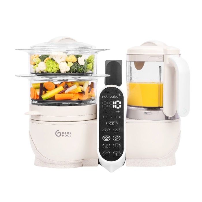 Babymoov Robot Cuiseur Bébé Nutribaby(+) - 6 en 1 - Cuiseur-vapeur/Mixeur - Grande Capacité 2,2L, Mineral beige