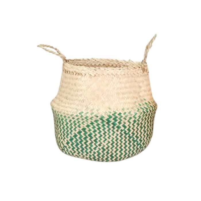 Panier en osier - Vietnam - Beige/Vert - 40x19x51 cm - Résistant - Pratique et élégant