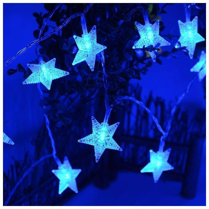 Guirlande féerique LED étoiles, pour arbre de noël, mariage, batterie - 2M 20LEDs - Bleu