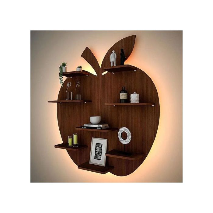 Étagère murale en bois retroéclairé en forme de pomme/étagère à livre .