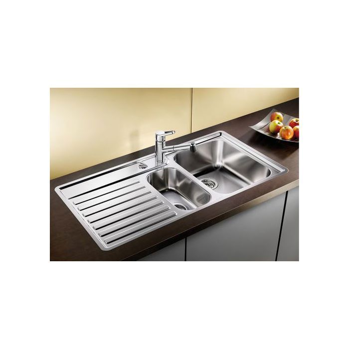Evier de cuisine - Inox - 100x 50 cm - 1 bac et demi - Réversible - Siphon inclus