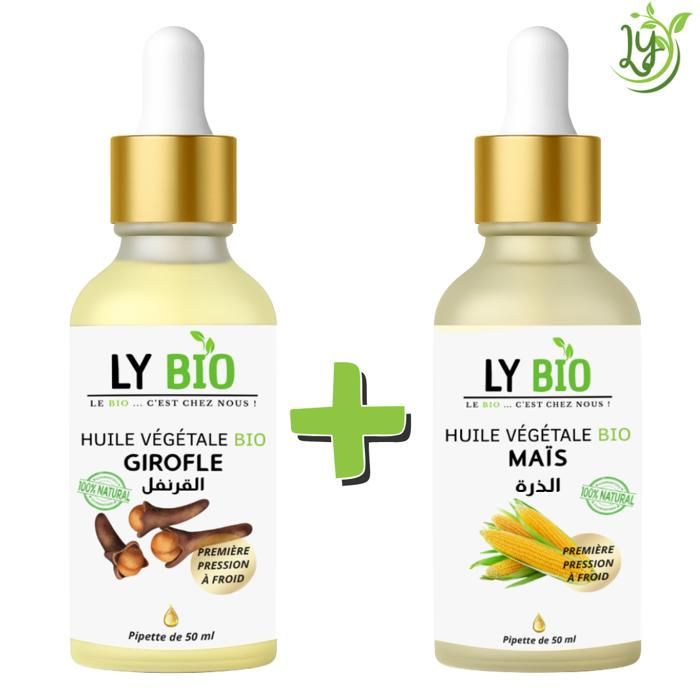 Pack d'huiles - LYBIO - Huile de girofle et maïs - 50ml - Pipette - Soin hydratant