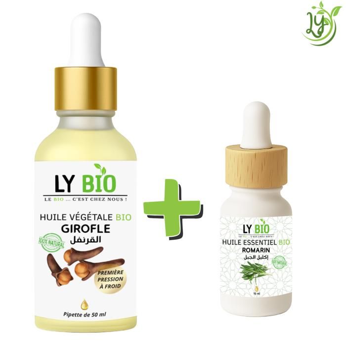 Pack d'huiles essentielles - LYBIO - Huile de girofle 50ml - Huile romarin 10ml - Soin cheveux - Mixte