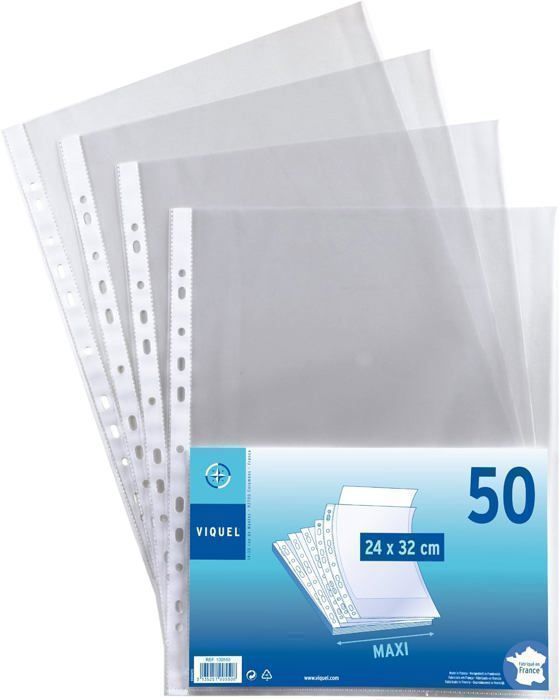 Pochettes perforées A4 - VIQUEL - Transparent - Polypropylène - 50 unités - 21x29,7 cm