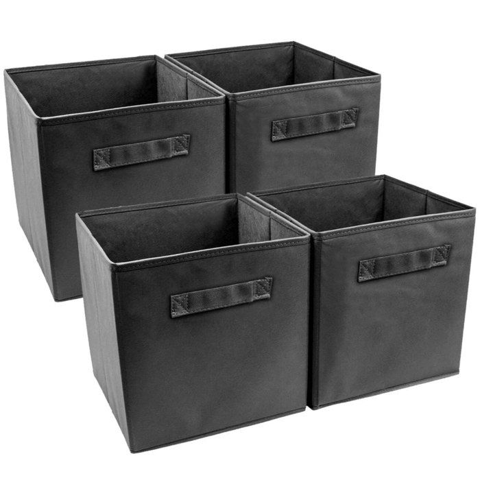 Boîtes de Rangement - 4 Panier Cube - 26,7 x 26,7 x 28 cm - Noir - Pliable - Durable - Léger