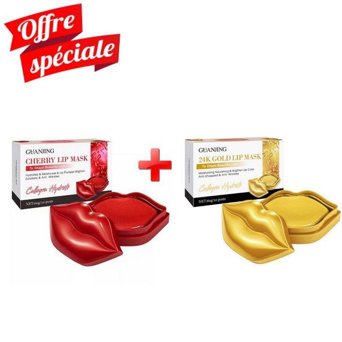 Pack of 2 masques pour les lèvres à la Cerise & 24K Collagène, Hydratant, anti-gerçures, anti-rides