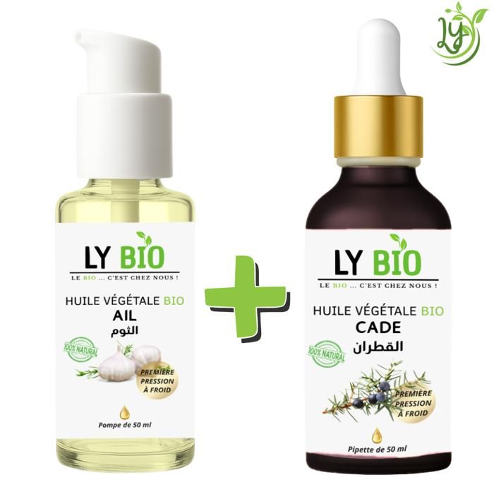 Soin Cheveux - LYBIO - Pack Huile Ail 50ml + Huile Cade 50ml - Anti-chute - Apaisant - Régénérant
