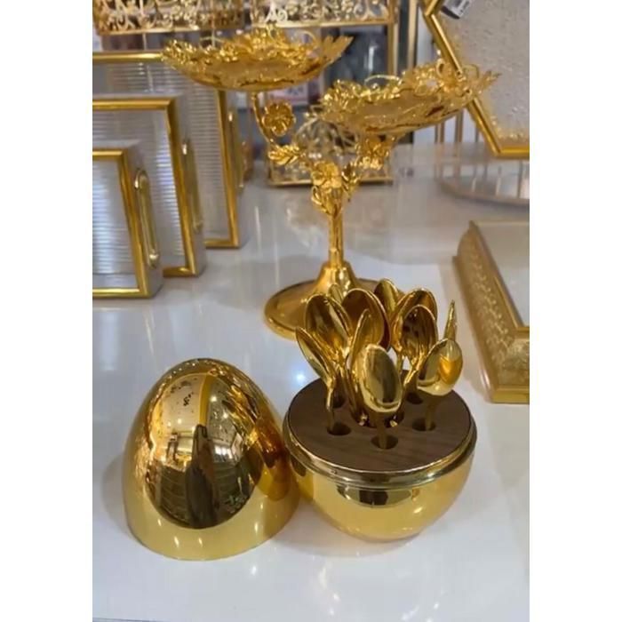 Ménagère - AYA HOME - Petite ménagère œuf doré - 6 cuillères - Acier inoxydable - Design moderne