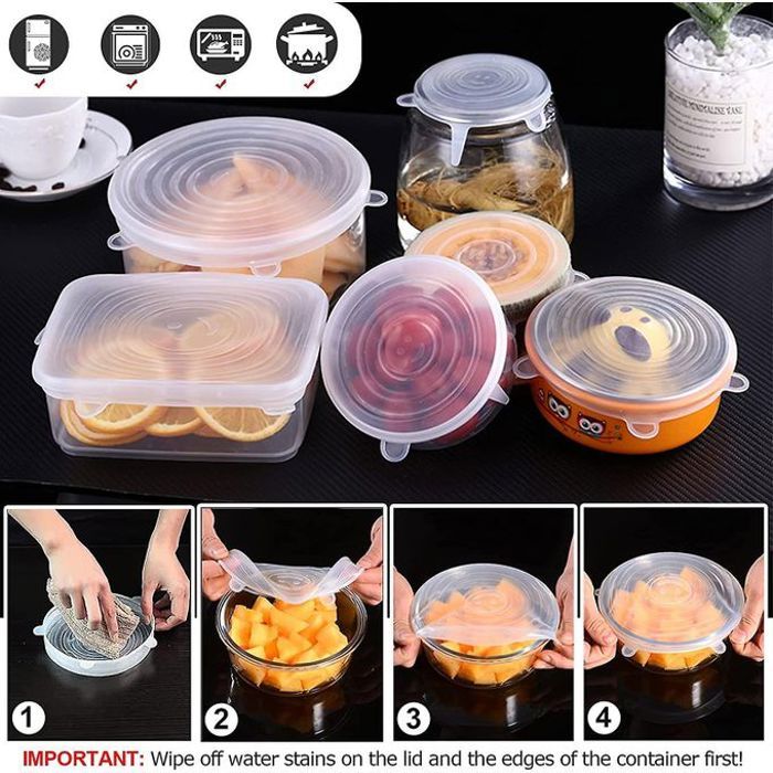 Couvercle en Silicones Réutilisable (Élastiques et Résistants)- Pack de 6 pièces