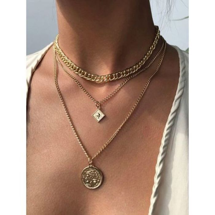 2 PIECE collier avec detail MONNAIE-2 chaines