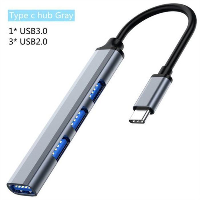 Hub USB 3.0 à 4 Ports séparateur de type c 5Gbps d'ordinateur pour PC, MAC,