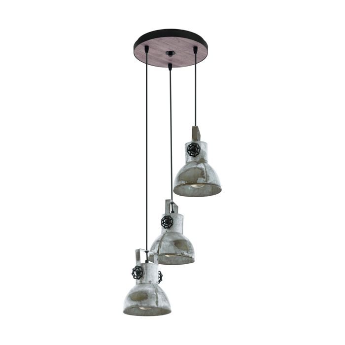 Suspension BARNSTAPLE E27 3X40W en bois et acier marron patiné et noir D270mm