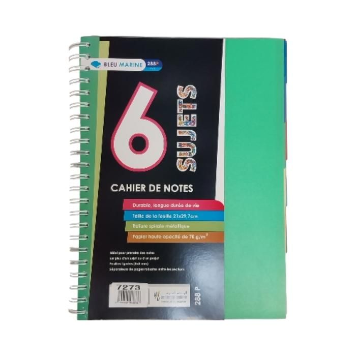 CAHIER UNI 6 SUJETS A4 5X5 288P COVER EN POLYPRO