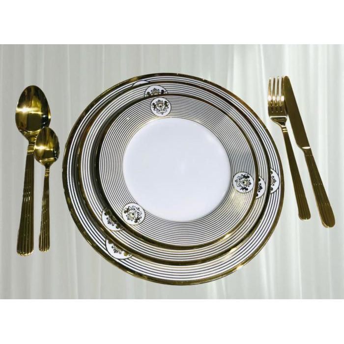 Service de table - AYA HOME - 36 pièces - Porcelaine raffinée - Détails dorés - Compatible lave-vaisselle