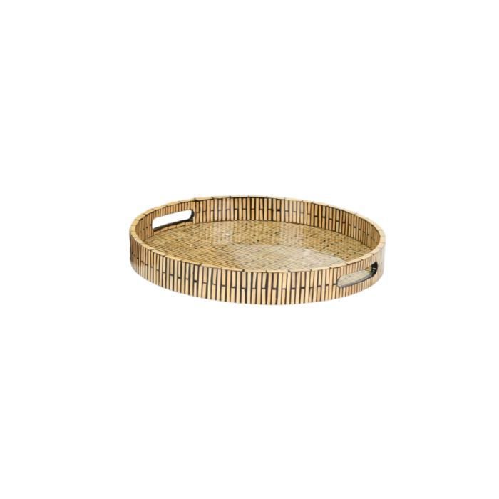 Plateau rond - TAY - Bambou - Motif lignes noires - 35x4 cm - Écologique et résistant