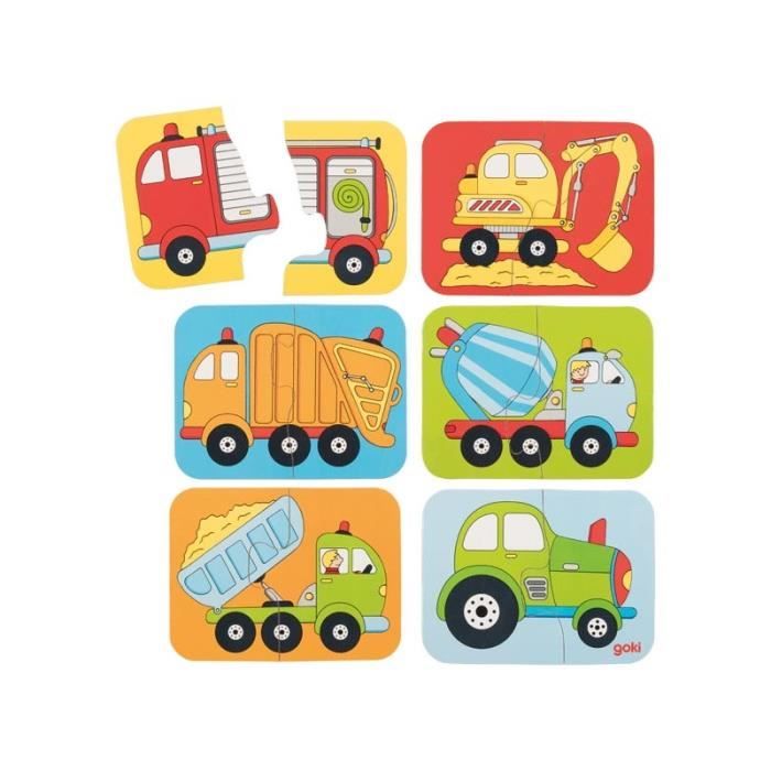 Puzzle en bois pour bébé - GOKI - Véhicules et engins - Norme CE / FR - Premium