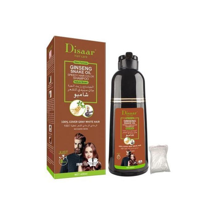 Disaar Shampoing colorant pour cheveux, Ginseng et huile de serpent, brun, 400ml