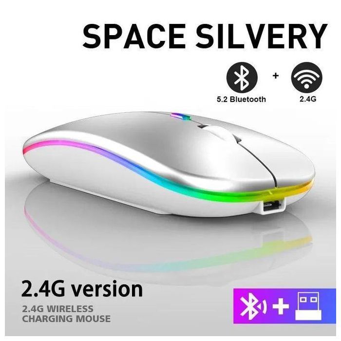 Souris sans fil double Mode de connexion Bluetooth et 2.4G  silencieux DPI réglable 600mAh Rechargeable RGB lumineuse GRis