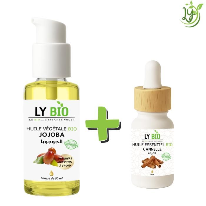 LYBIO PACK HUILE JOJOBA 50ML - POMPE + HUILE ESSENTIEL CANNELLE 10ML