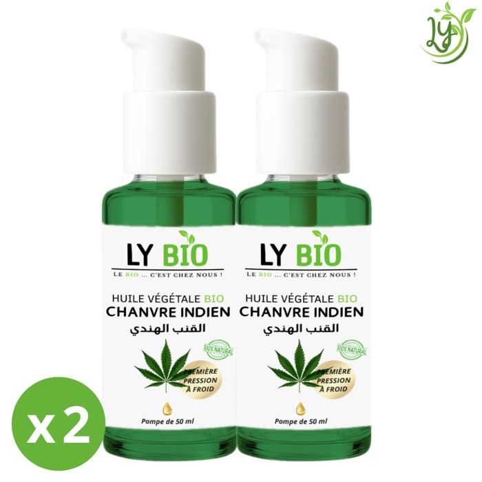 Huile de chanvre - LYBIO - 50ml - Lot de 2 bouteilles - Hydratant - Tous types de cheveux