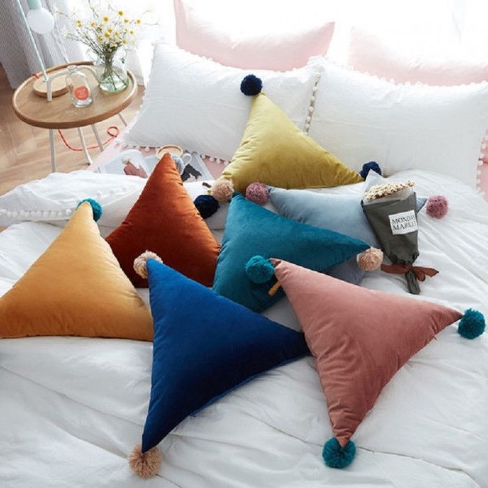 Coussin - Velours - Triangle - 30x30x30cm - Multicolore - Intérieur