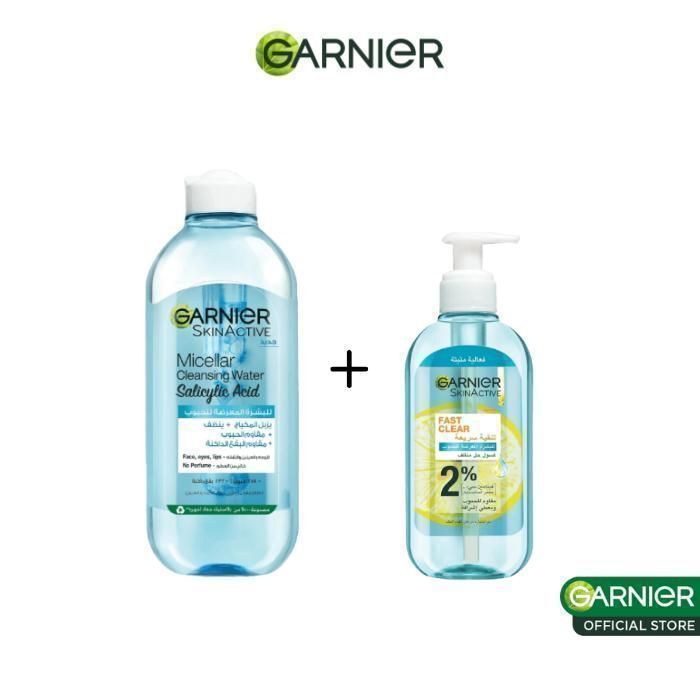 Lot de soins pour le visage - Garnier - Fast Clear - Eau micellaire 400ml - Gel Wash - -25%