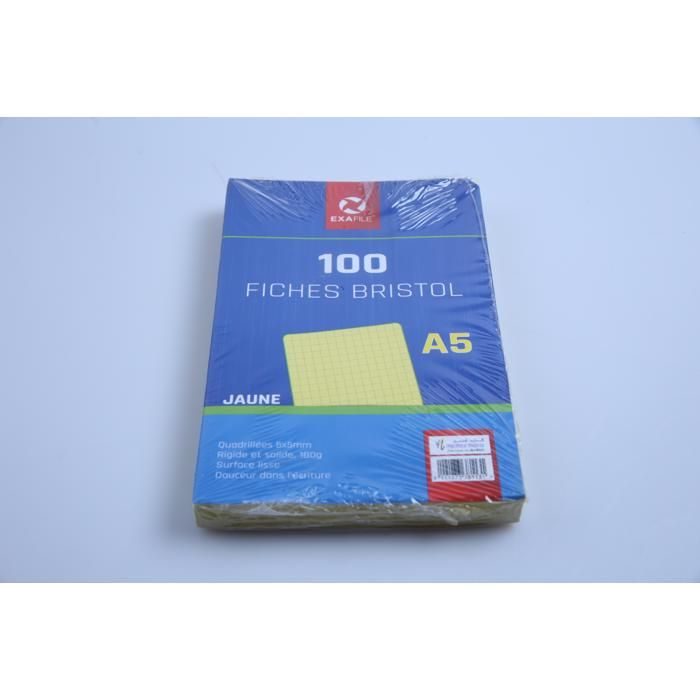 100 fiches Bristol 5x5 13,5x21 cm jaune 180g Exafi