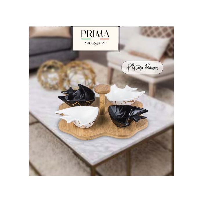 Prima Plateau de Présentation - Forme Poisson - Noir et Blanc