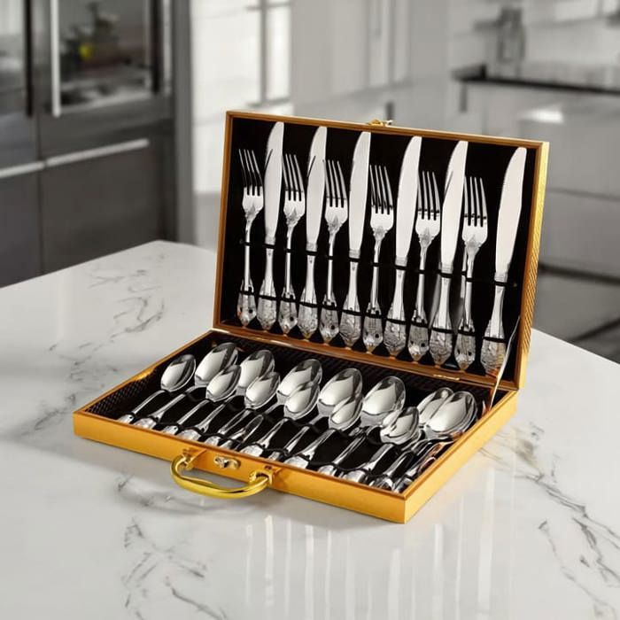 Menagere inox – 24 couverts en inox décorés pour une table élégante Coffret de luxe idee cadeau