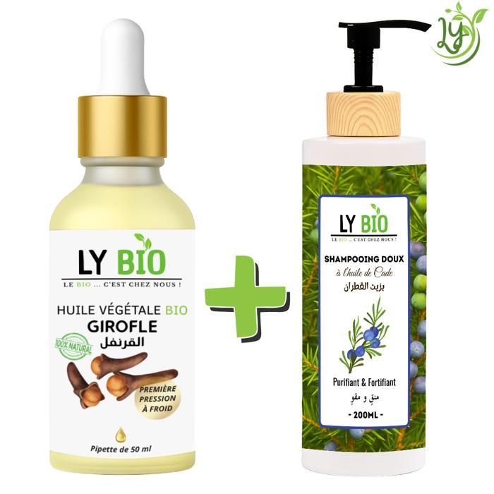 LYBIO PACK HUILE GIROFLE 50ML - PIPETTE + SHAMPOOING A L'HUILE DE CADE 200ML - PURIFIANT & FORTIFIANT