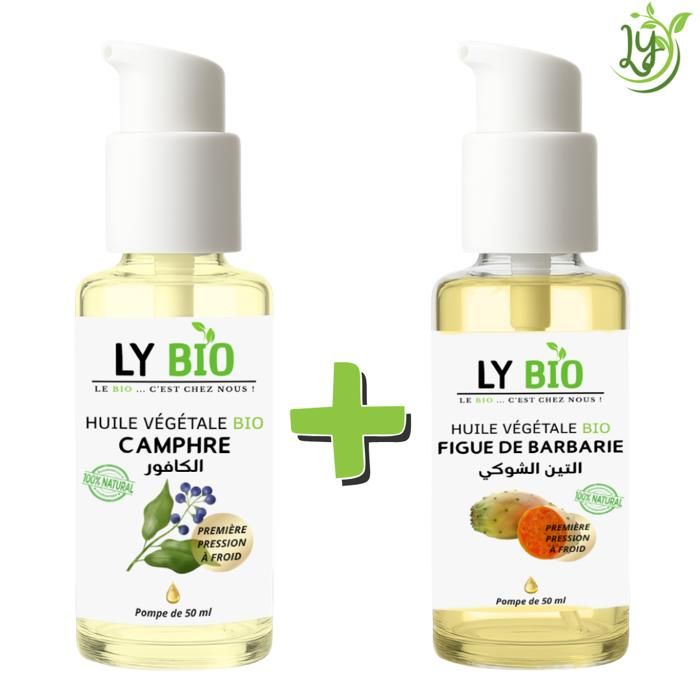 Pack Huile Camphrée et Figue de Barbarie - LYBIO - 50ml - Hydratant - Mixte - Tous types de cheveux
