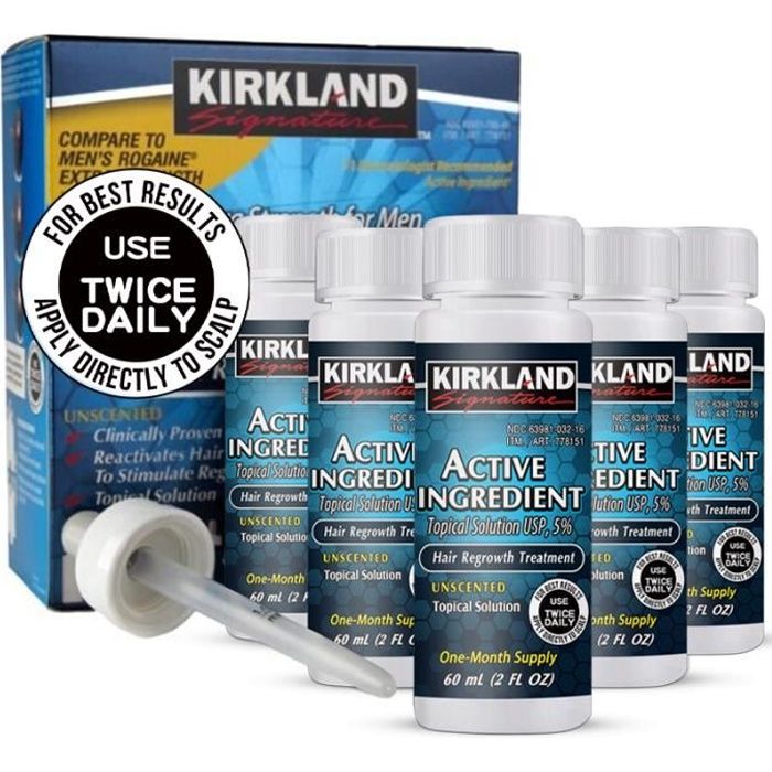 6 bouteilles dans une boîte - Essence de Croissance des Cheveux KirKland en Boîte, 6x60ml, 5% ingrédient acti
